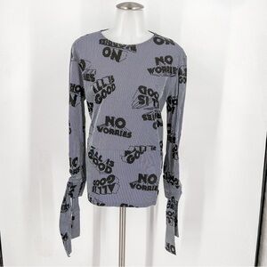 Zara Trafaluc Blue Long Sleeve NO WORRIES ALL IS GOOD Shirt Top